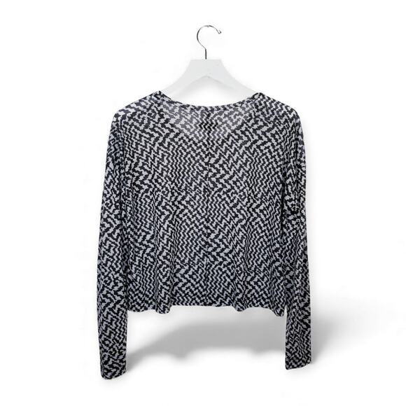 RAG & BONE Top Black & White Crop Round Neck Tee Long Sleeve - Size Small - Picture 3 of 7